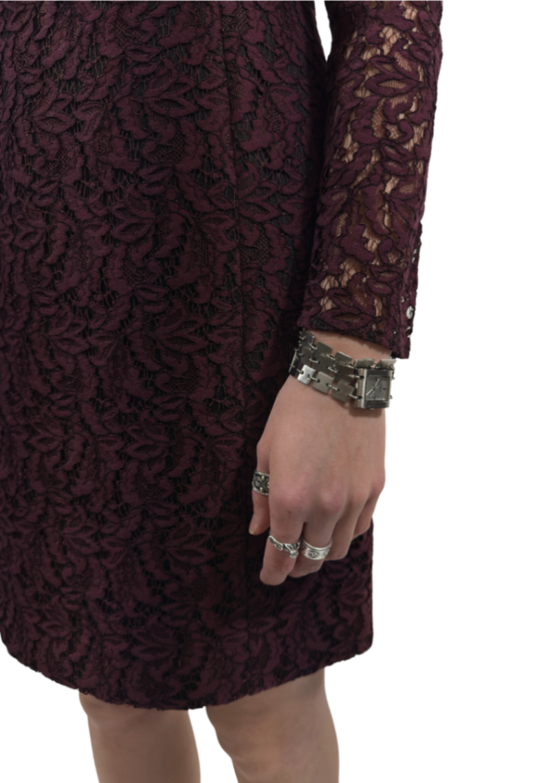 Long Sleeve Mockneck Lace Dress Burgundy / Size 4