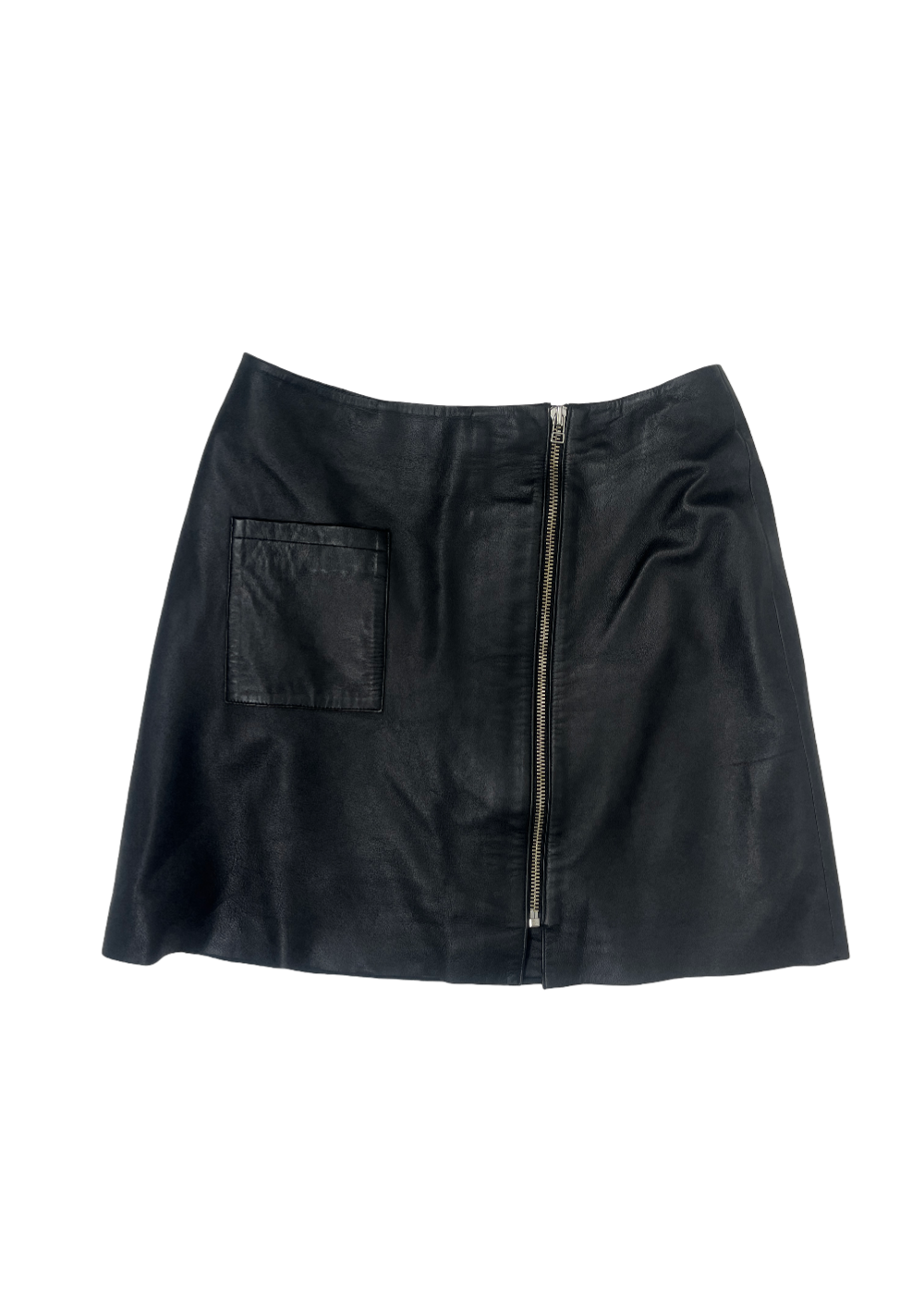 Asymmetrical Zip Leather Mini Skirt Black / Size 38