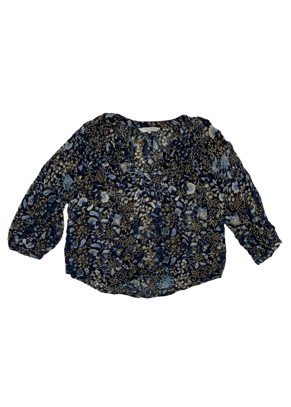 V-Neck Blouse Blue Paisley / Size 38