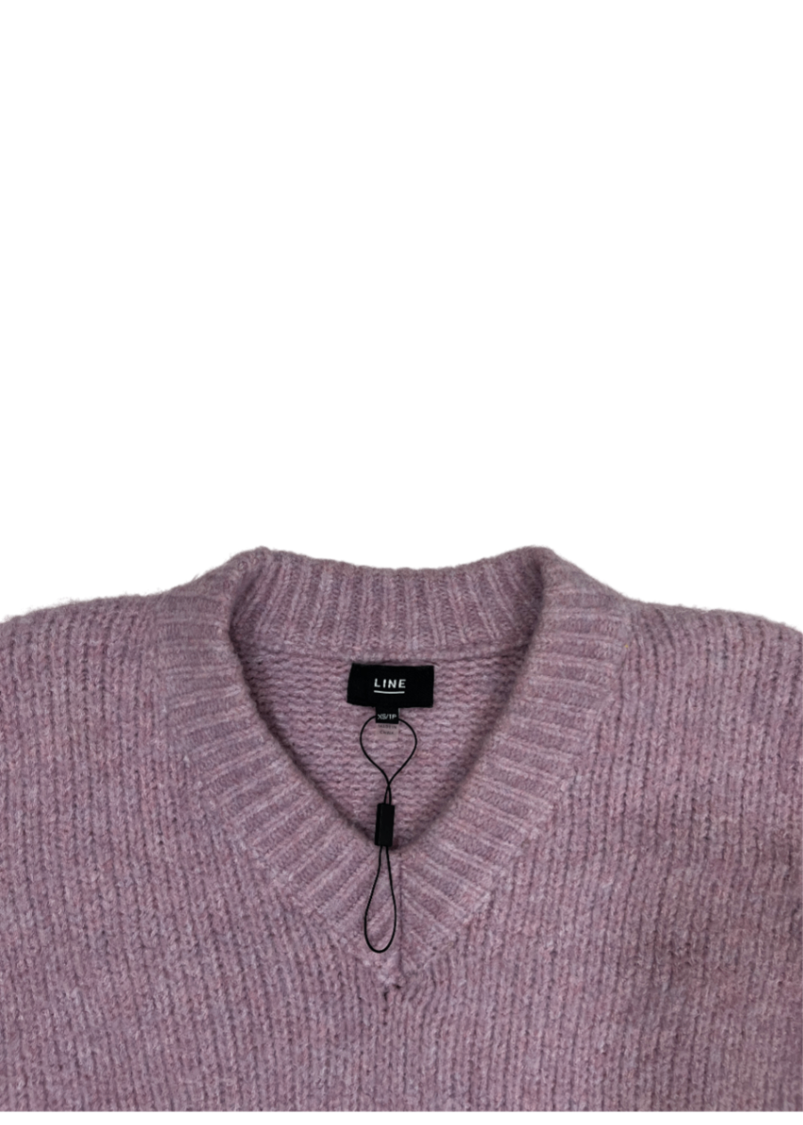 Relaxed V-Neck Knit Sweater Pink / Size XS