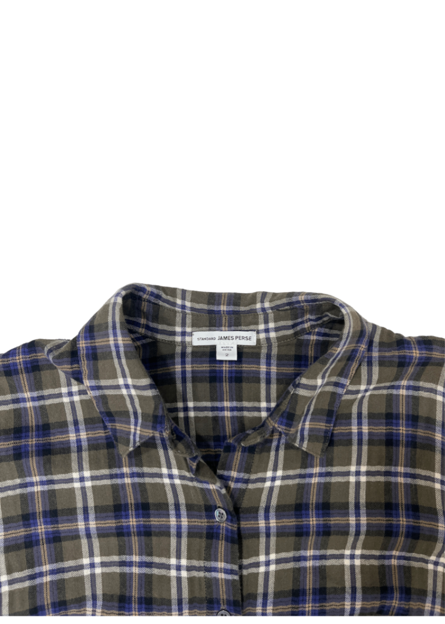 Dark Green/Purple Plaid Flannel Shirt / Size 2 (M)