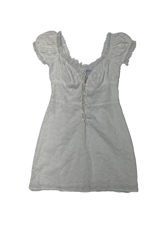 White Cotton Eyelet Mini Dress / Size M