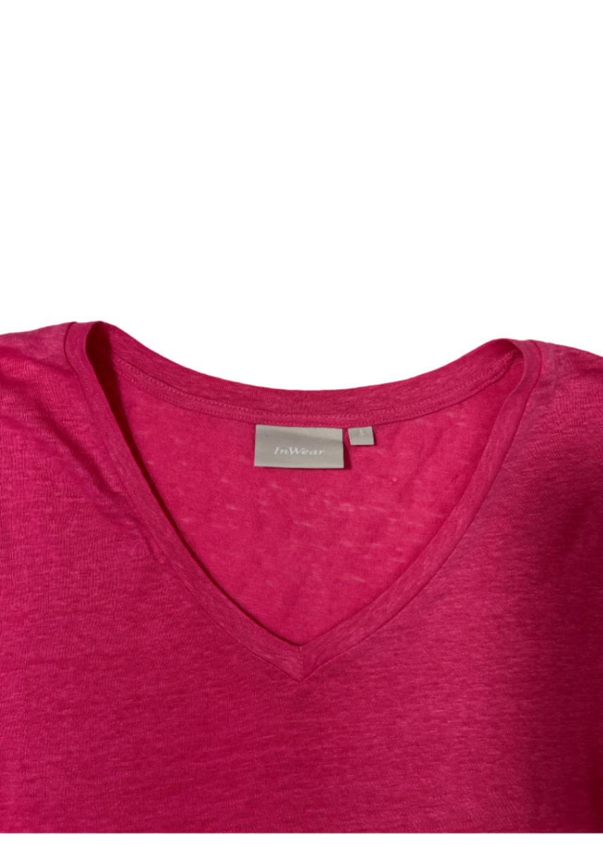Caurals Linen V-Neck T-Shirt Hot Pink / Size S