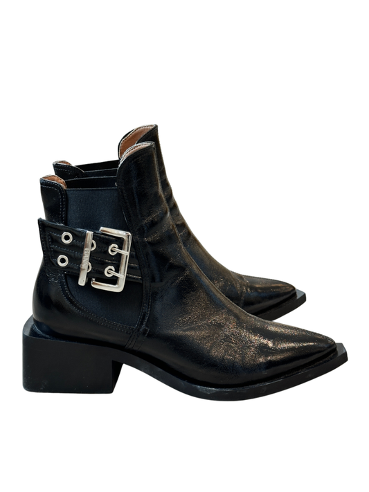 Patent Leather Buckle Chelsea Boots / Size 39