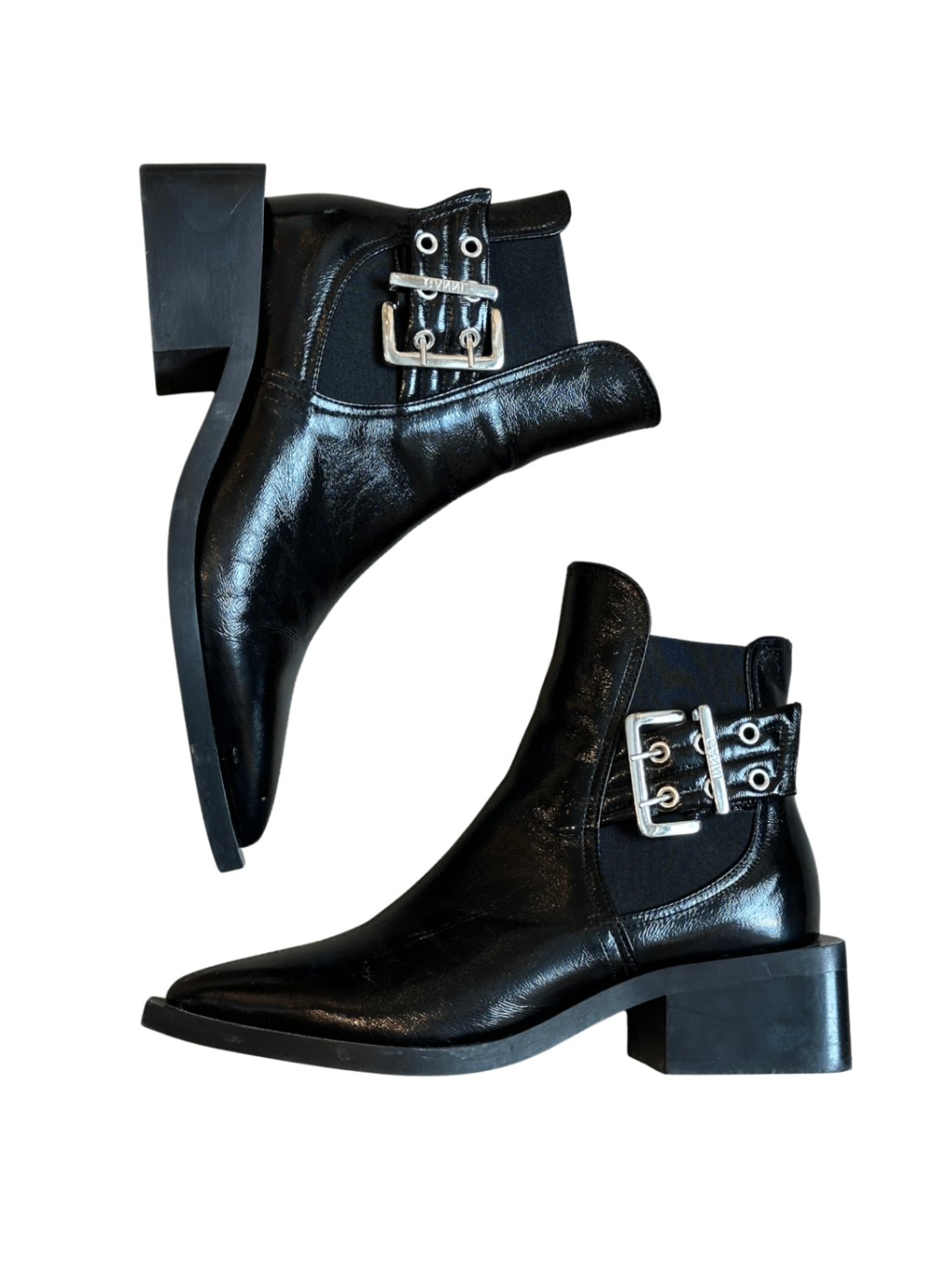 Patent Leather Buckle Chelsea Boots / Size 39