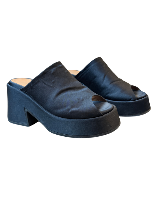 Satin Platform Mules Black / Size 39