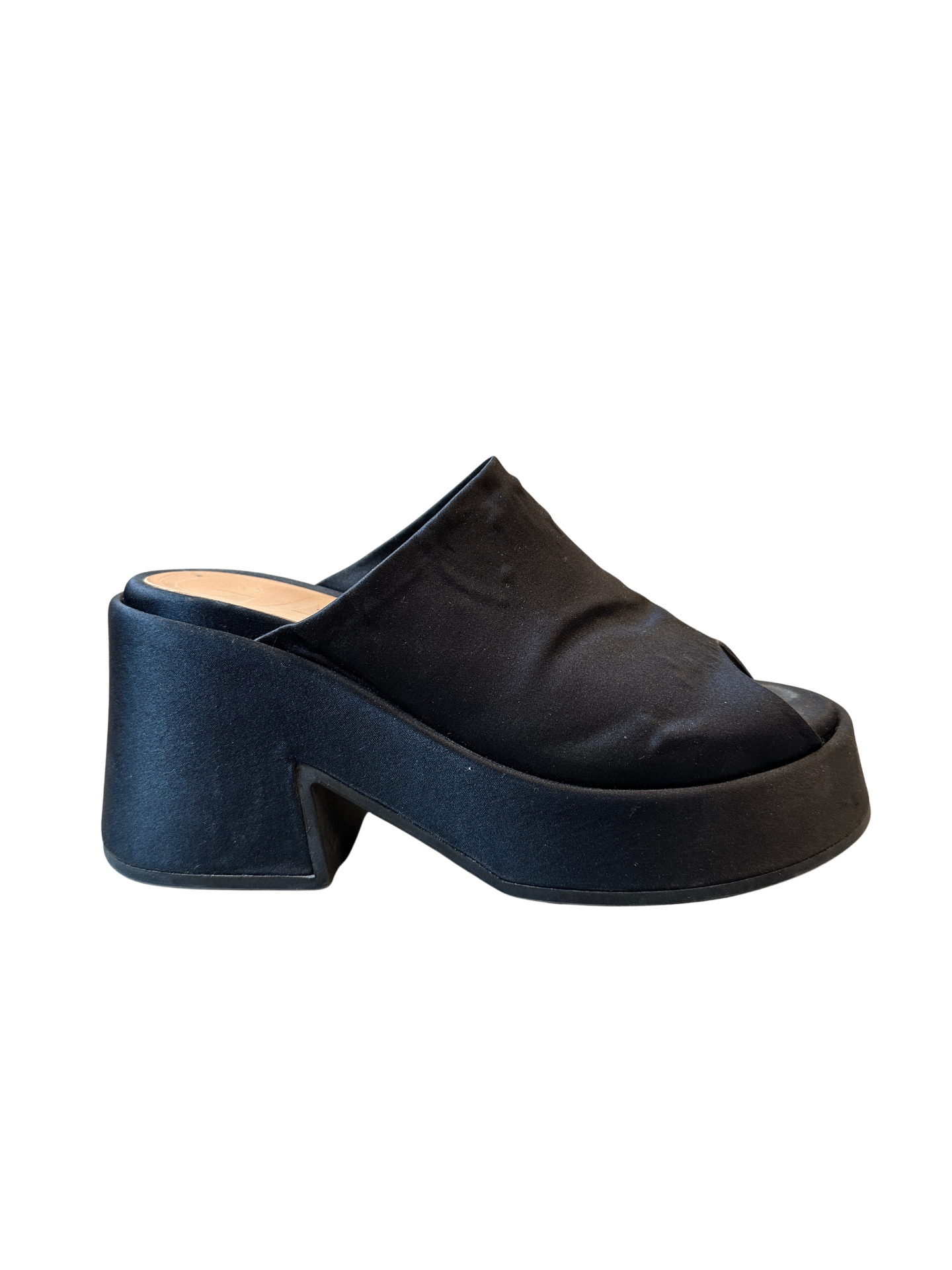 Satin Platform Mules Black / Size 39