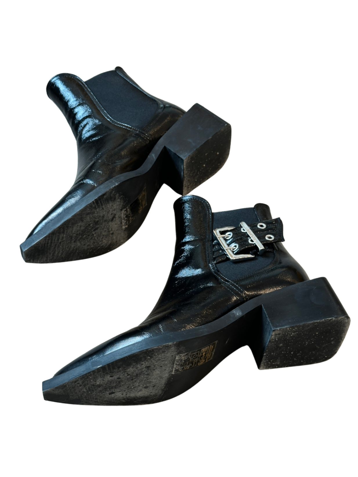 Patent Leather Buckle Chelsea Boots / Size 39