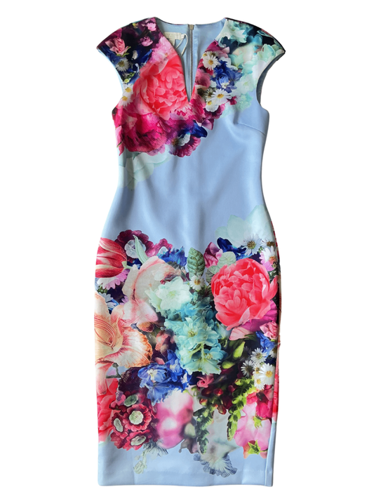 Brynee Blue Floral Bouquet Dress / Size 3 (L)