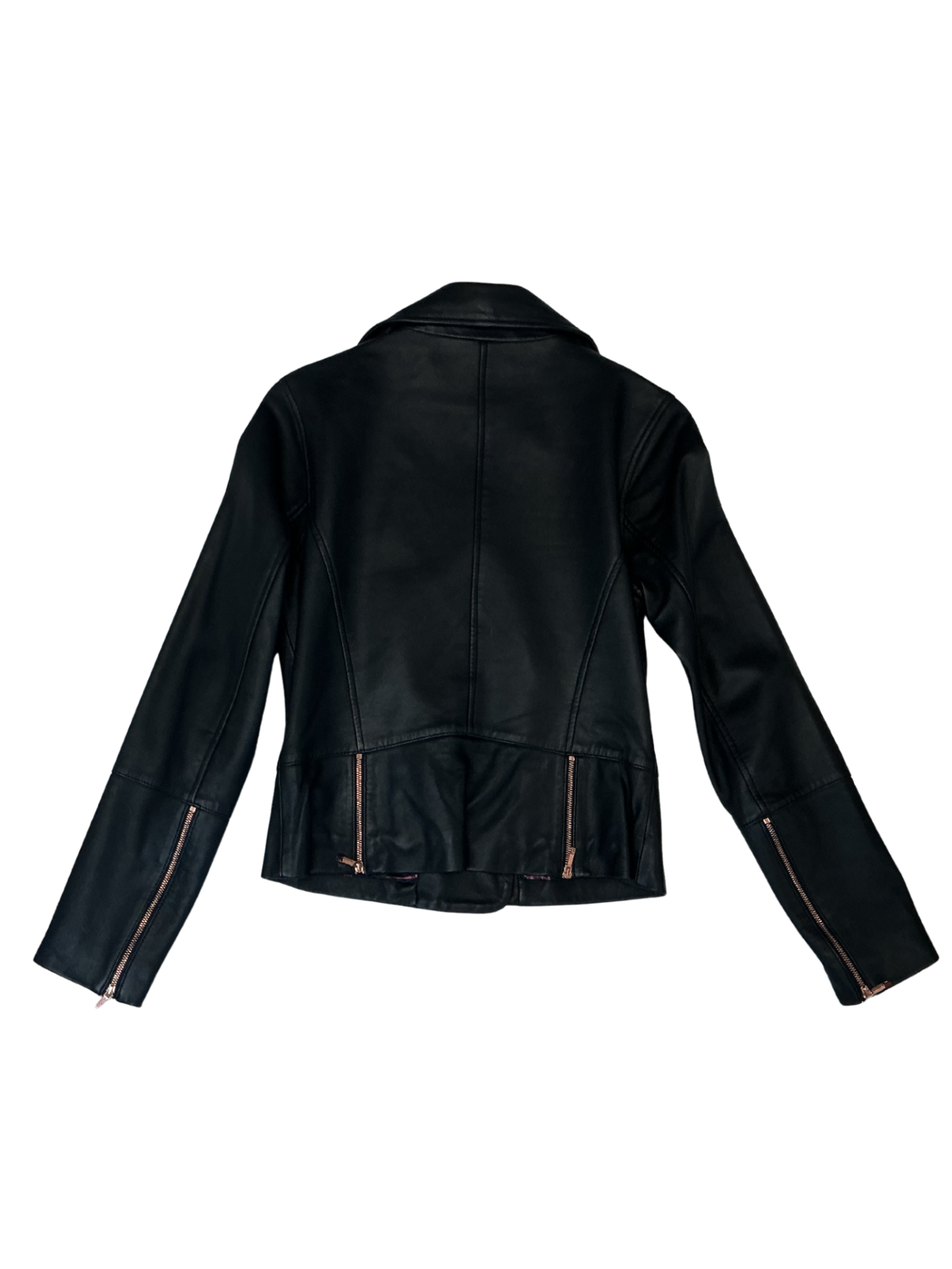 Lizia Black Leather Lambskin Moto Zip Jacket / Size 1 (S)