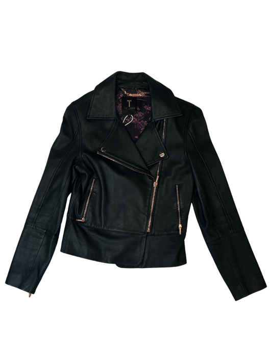 Lizia Black Leather Lambskin Moto Zip Jacket / Size 1 (S)