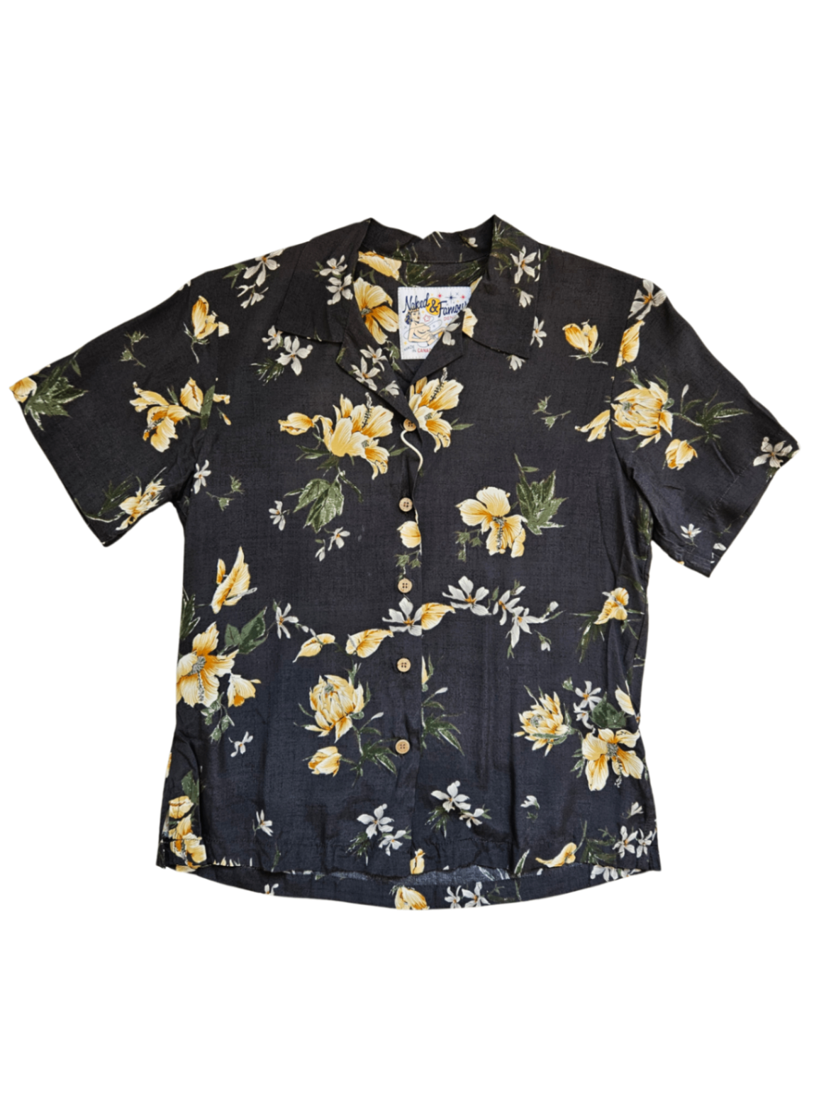 Camp Collar Shirt Silky Flowers Black / Size S