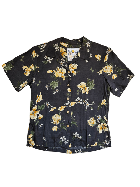 Camp Collar Shirt Silky Flowers Black / Size S
