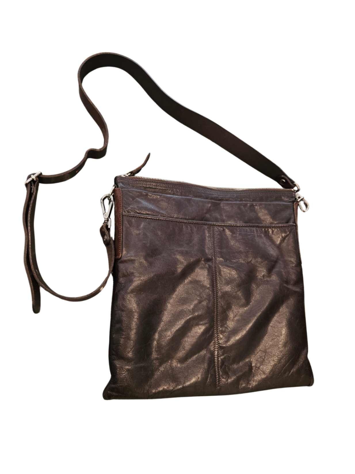 Leather 2 Pocket Messenger Bag (As Is) / One Size
