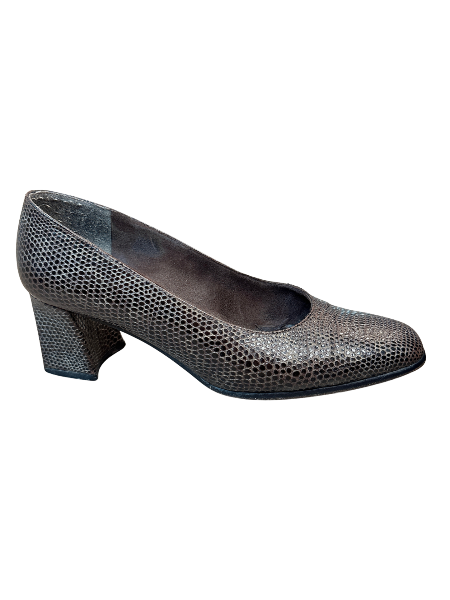 Vintage Snakeskin Block Heel Brown / Size 8