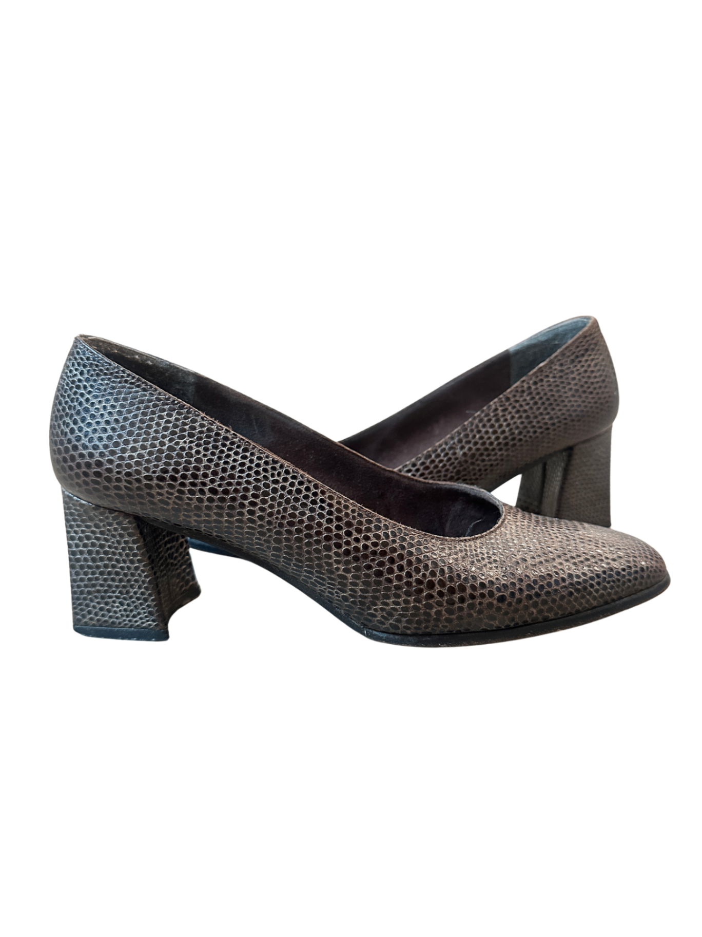 Vintage Snakeskin Block Heel Brown / Size 8