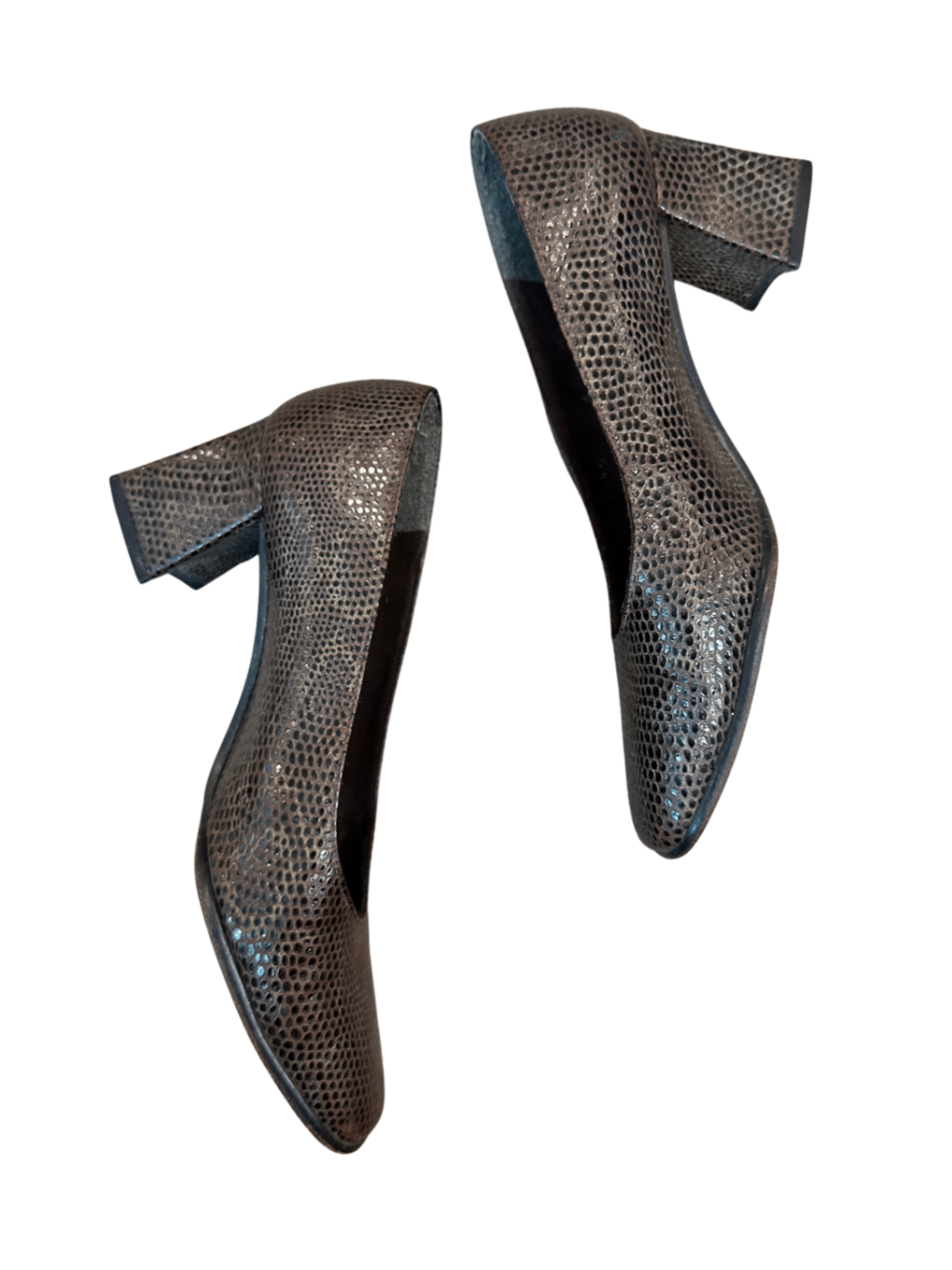 Vintage Snakeskin Block Heel Brown / Size 8
