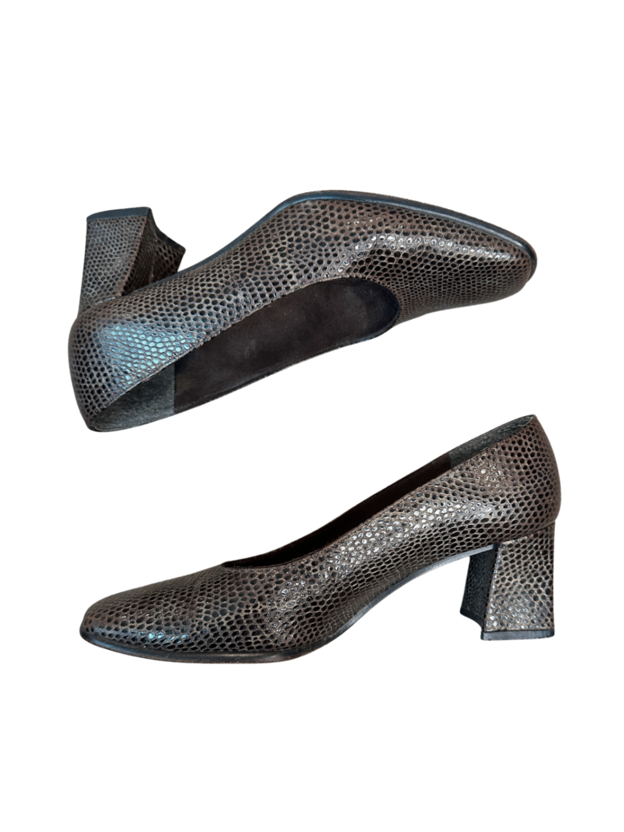 Vintage Snakeskin Block Heel Brown / Size 8