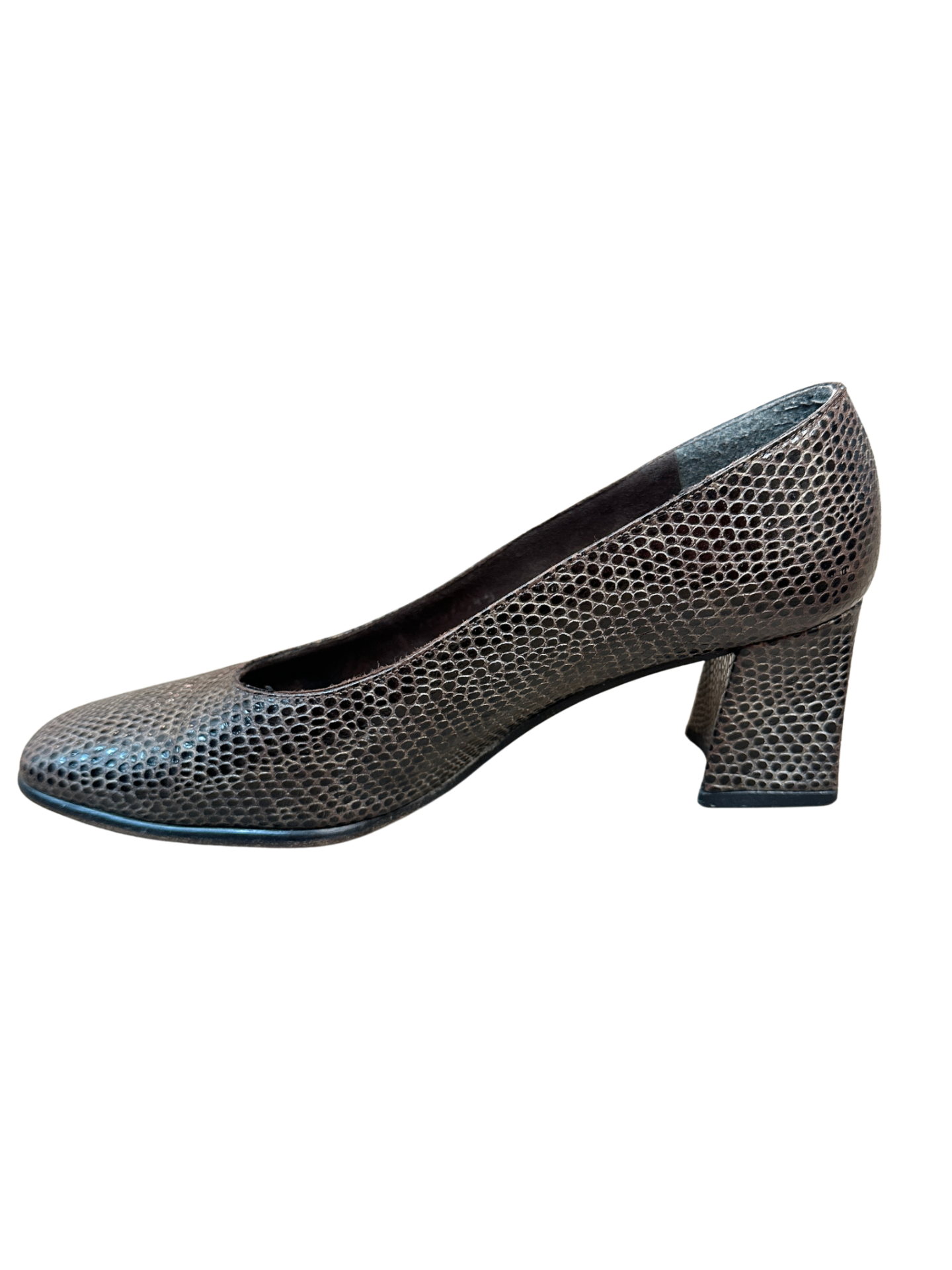 Vintage Snakeskin Block Heel Brown / Size 8