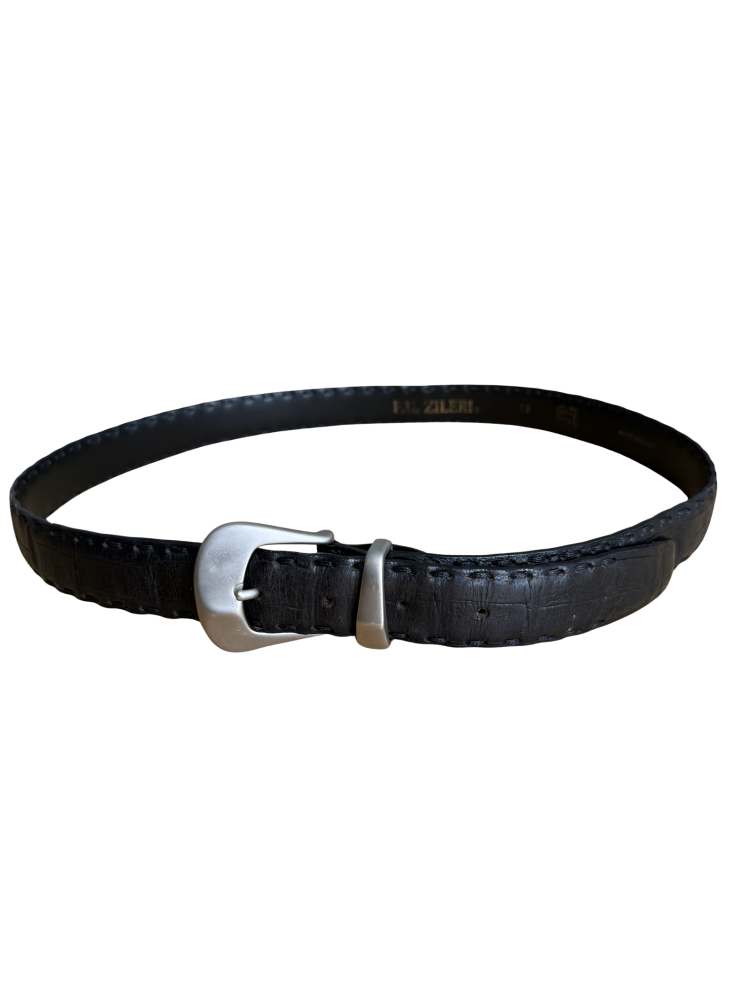 Black Stitched Border Leather Belt (as is) / 90cm