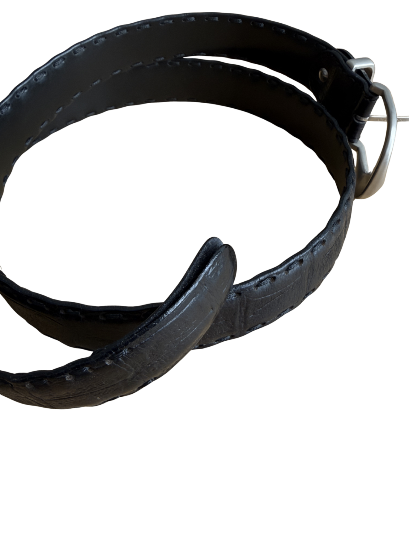 Black Stitched Border Leather Belt (as is) / 90cm