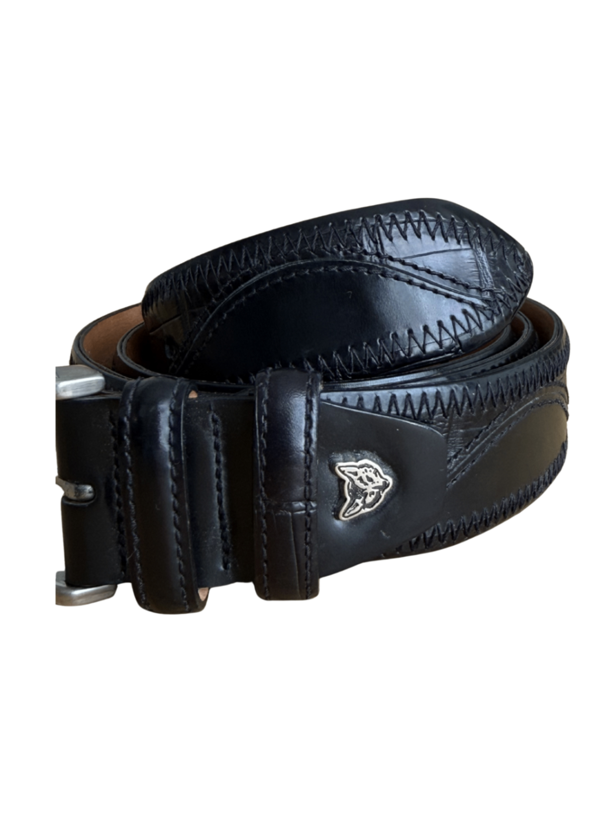 Wavy Croc Detail Leather Belt (as is) / 90cm