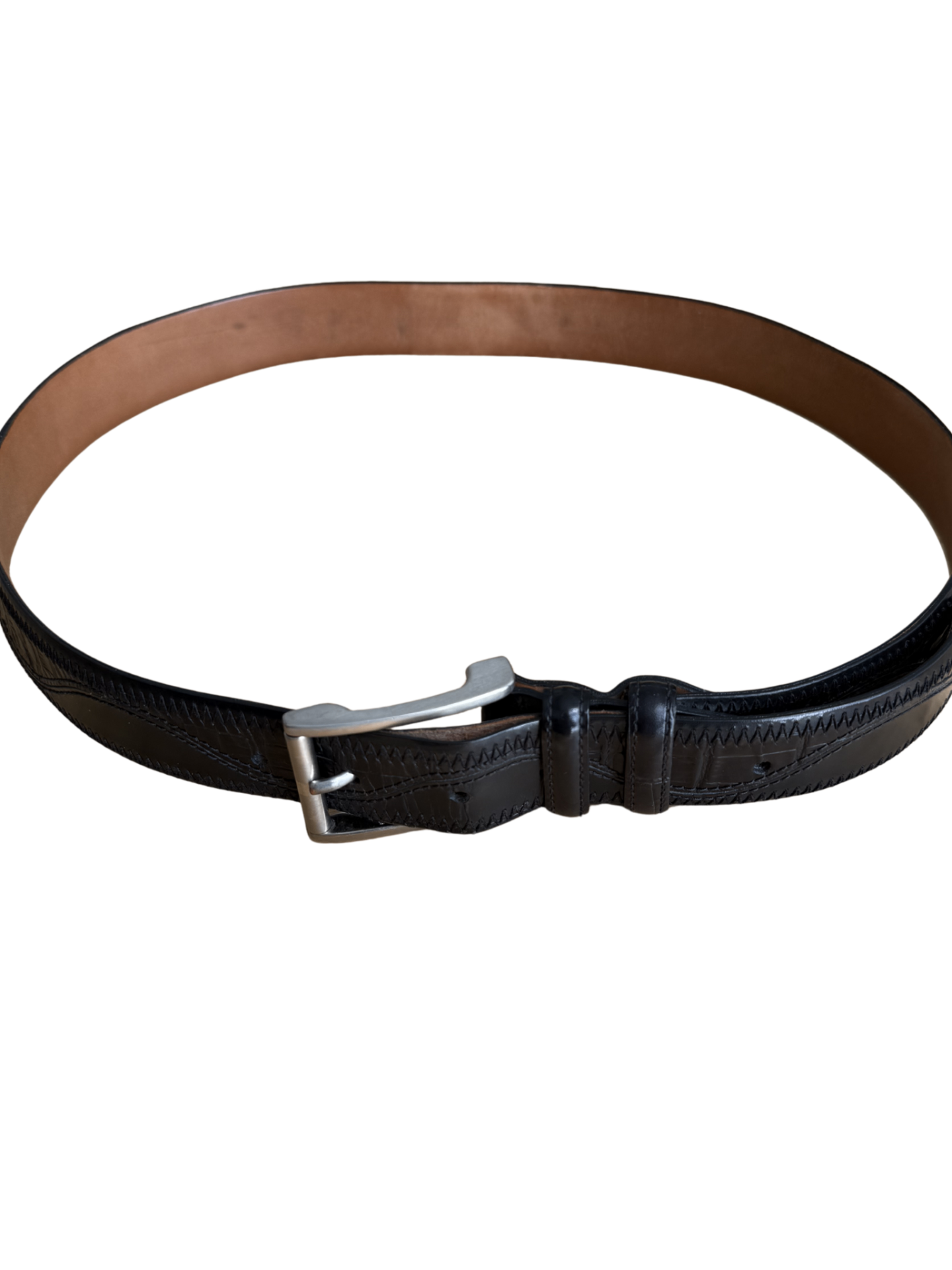 Wavy Croc Detail Leather Belt (as is) / 90cm
