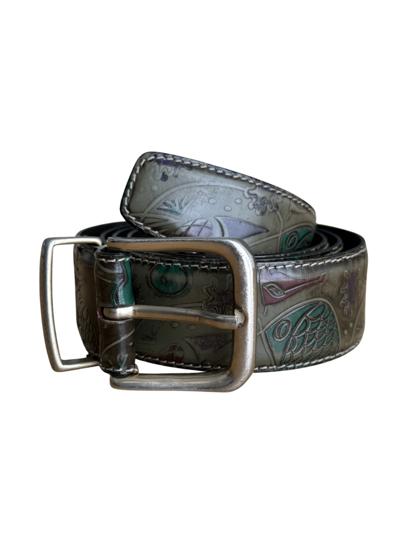Embossed Belt Green Multi / 90cm