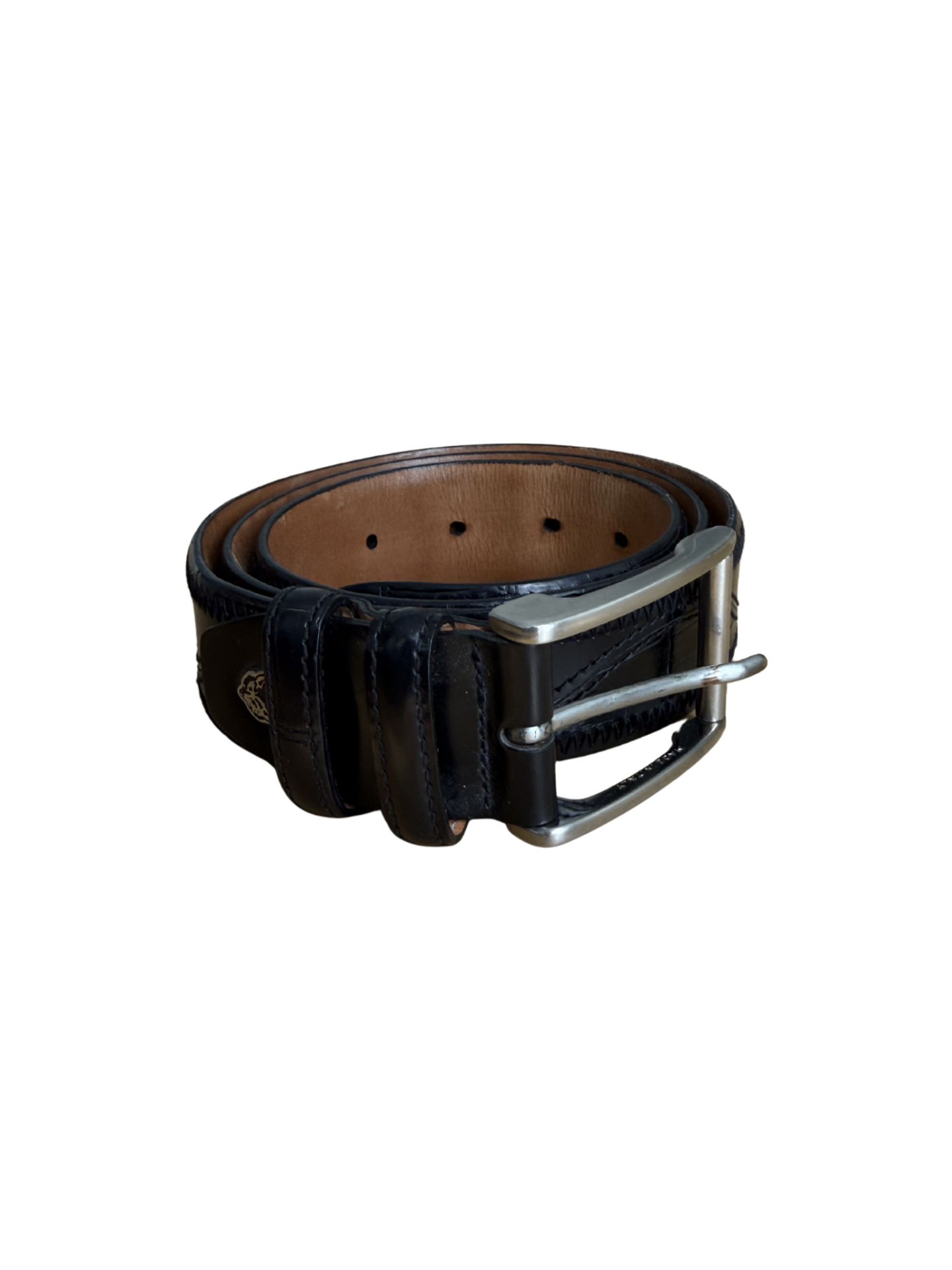 Wavy Croc Detail Leather Belt (as is) / 90cm