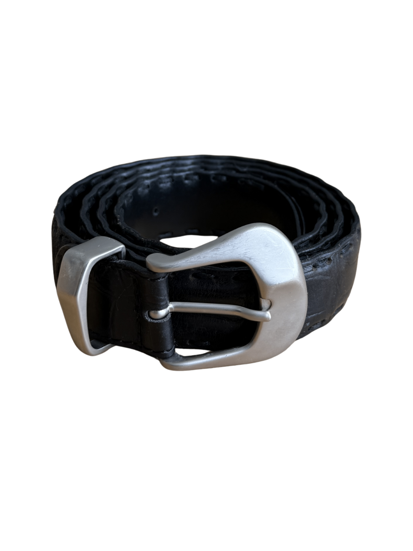 Black Stitched Border Leather Belt (as is) / 90cm