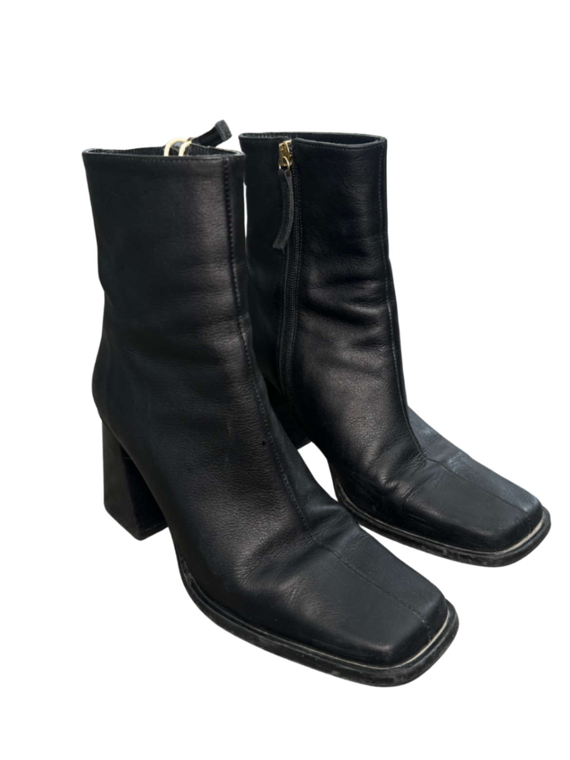 Black Leather Ankle Boots / Size 39
