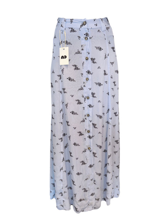 Printed Georgette Midi Skirt Blue Floral / Size 32
