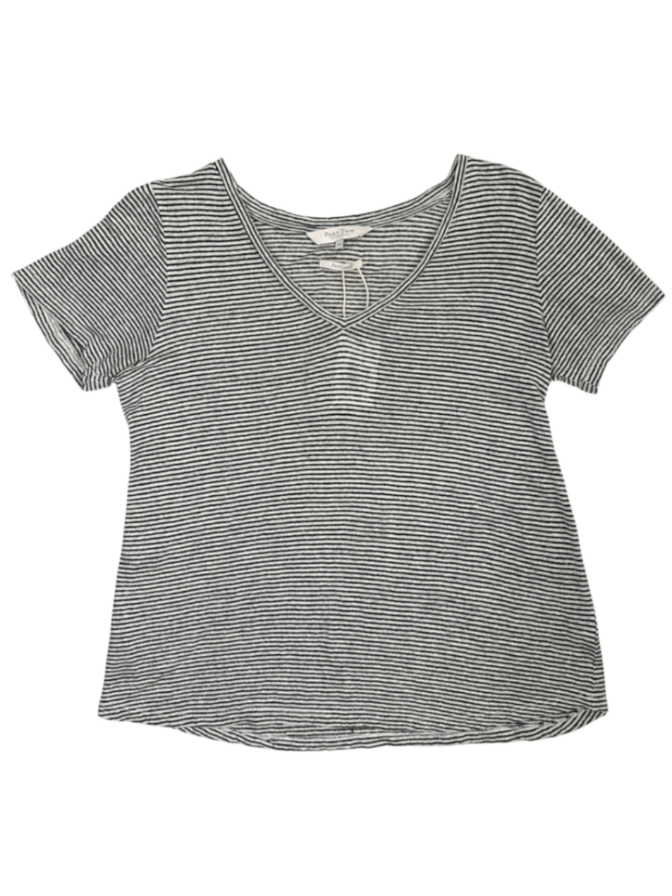 Linen V-Neck Tee Grey Stripe / Size XS