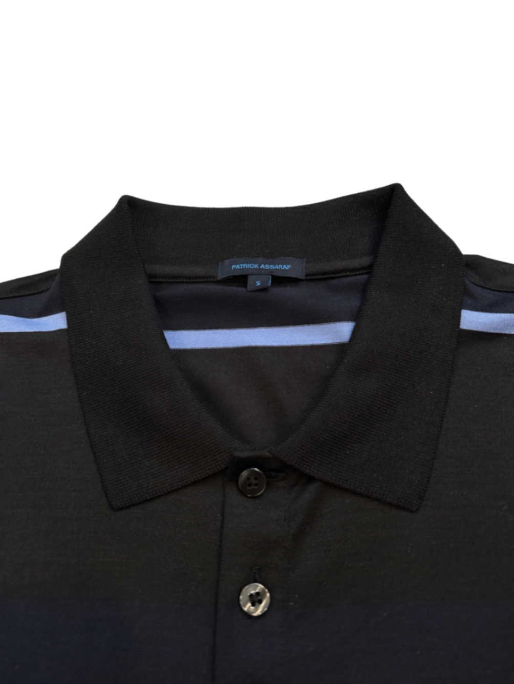 Silk Blend Polo Black/Blue Stripe / Size S