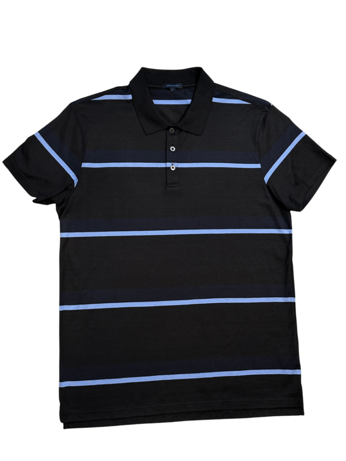 Silk Blend Polo Black/Blue Stripe / Size S