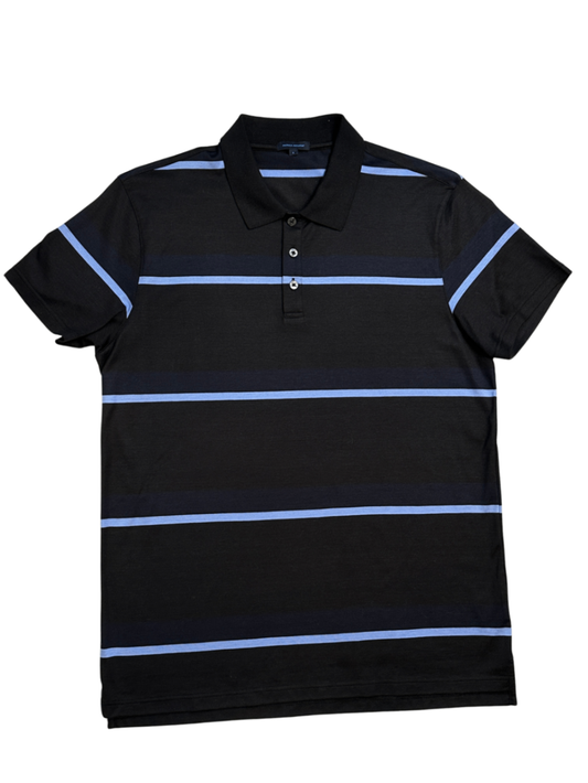 Silk Blend Polo Black/Blue Stripe / Size S