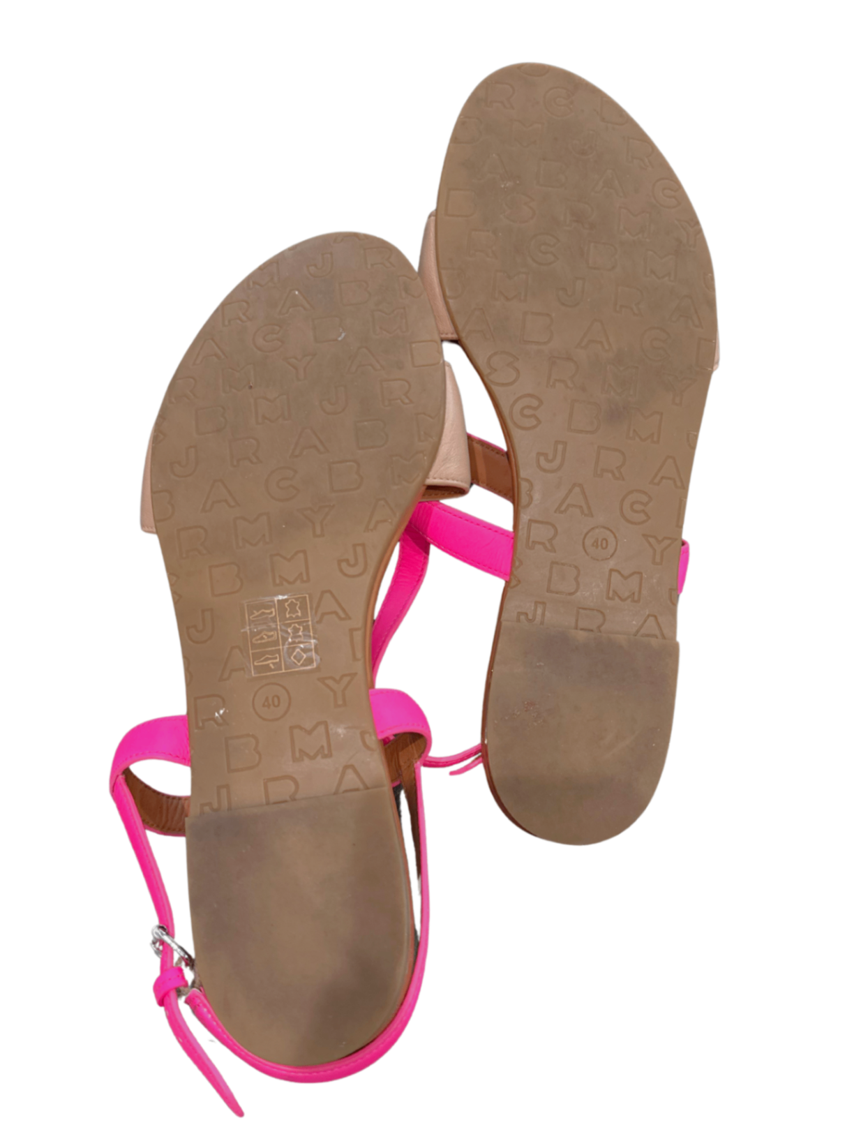 Plaque Flat Leather Sandal Neon Pink / Size 40