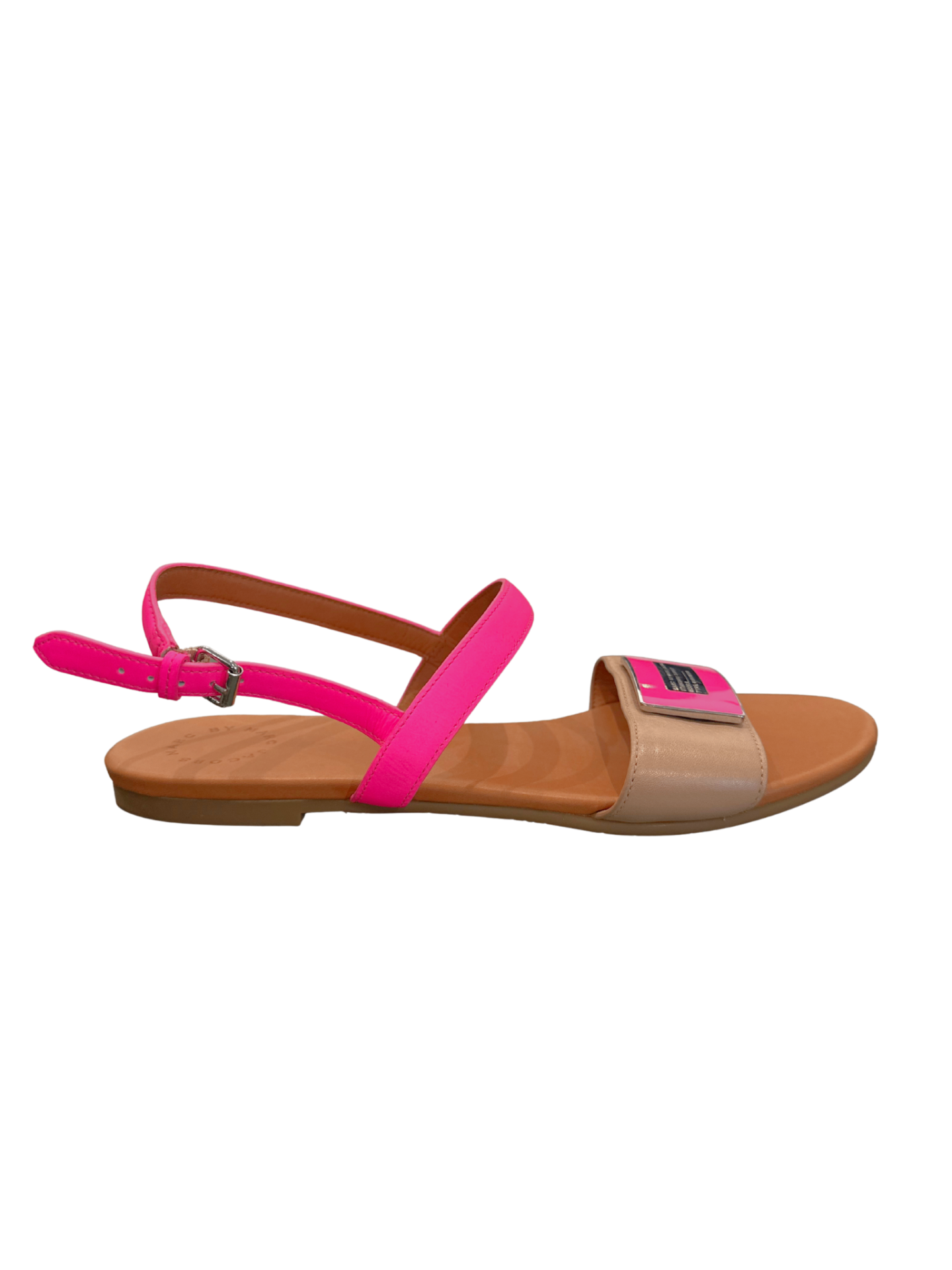 Plaque Flat Leather Sandal Neon Pink / Size 40