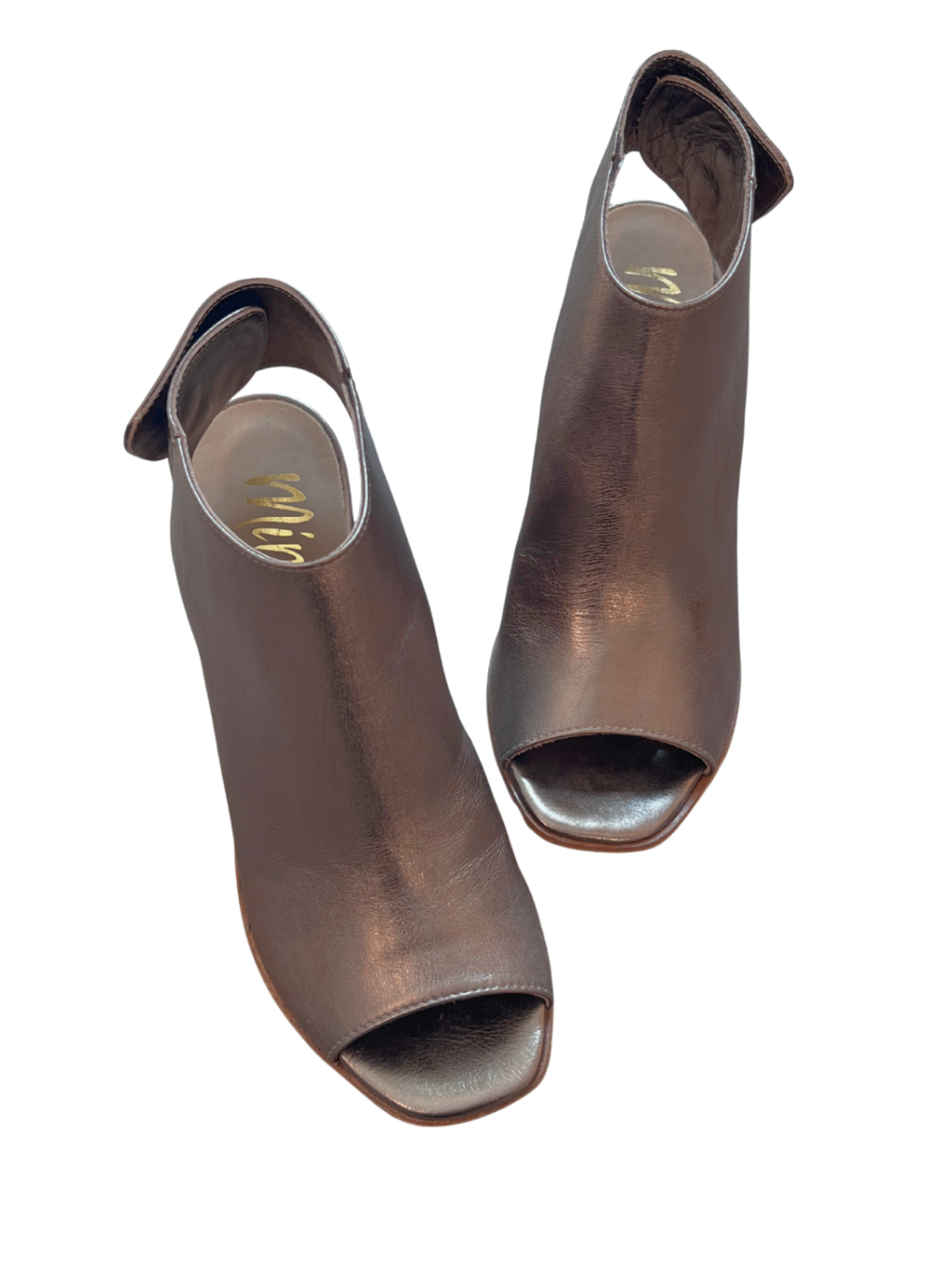 Metallic Peep Toe Ankle Bootie / Size 41