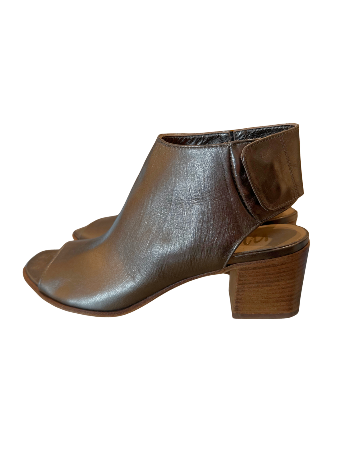 Metallic Peep Toe Ankle Bootie / Size 41