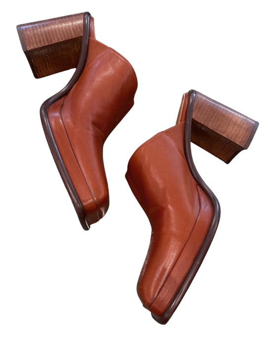 Square Toe Leather Mules Tobacco / Size 40