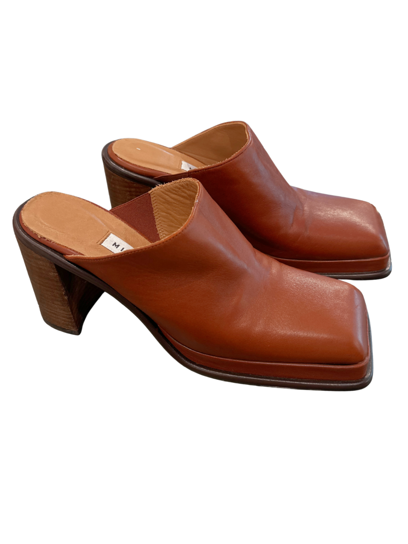 Square Toe Leather Mules Tobacco / Size 40