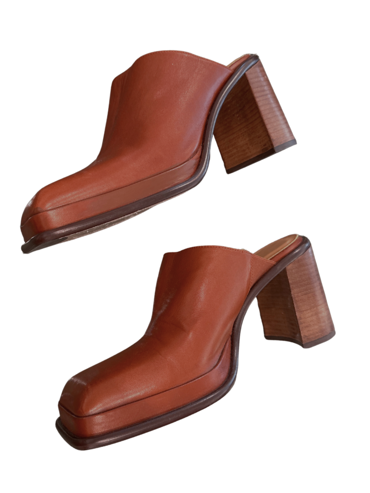 Square Toe Leather Mules Tobacco / Size 40