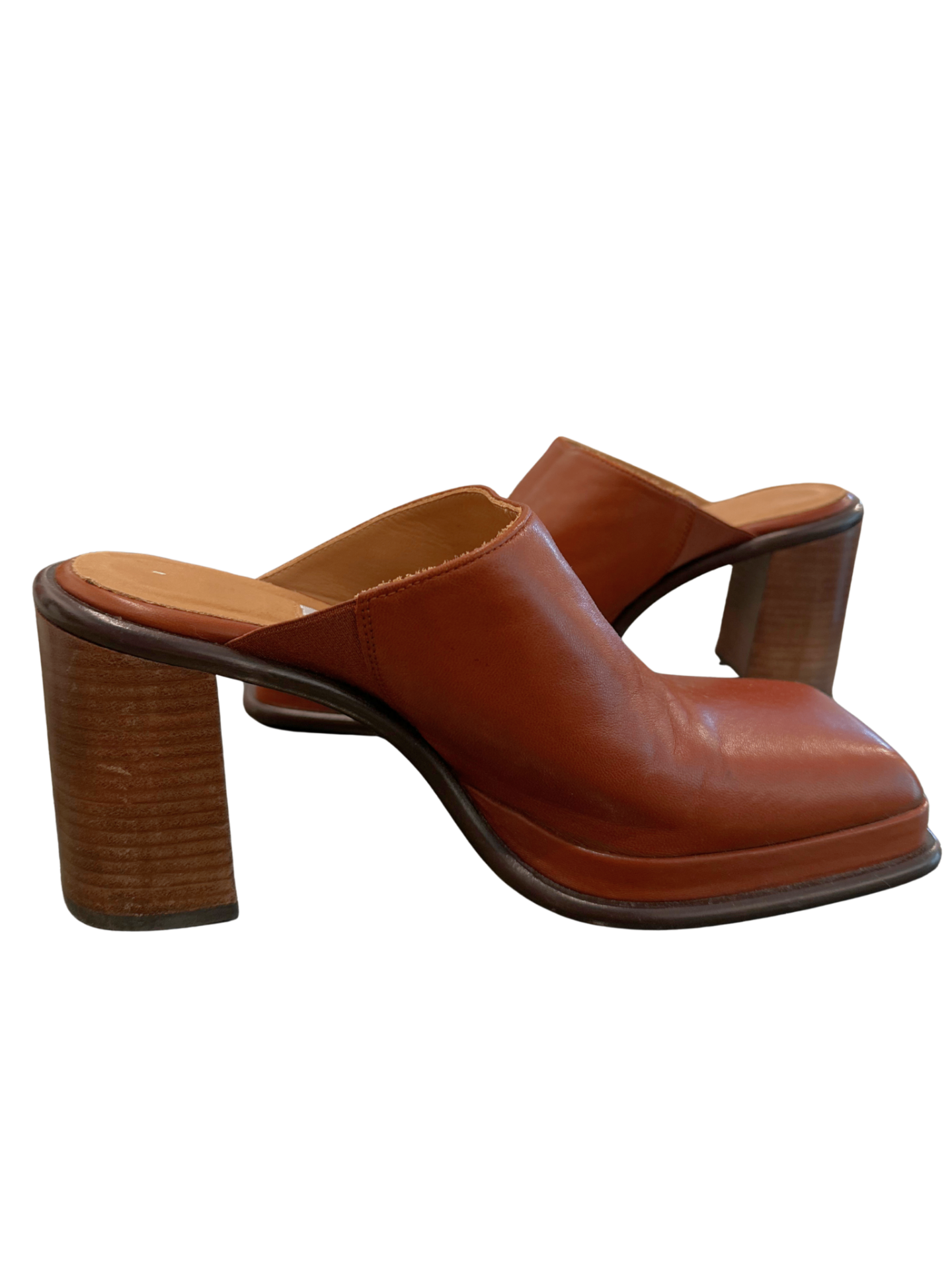 Square Toe Leather Mules Tobacco / Size 40