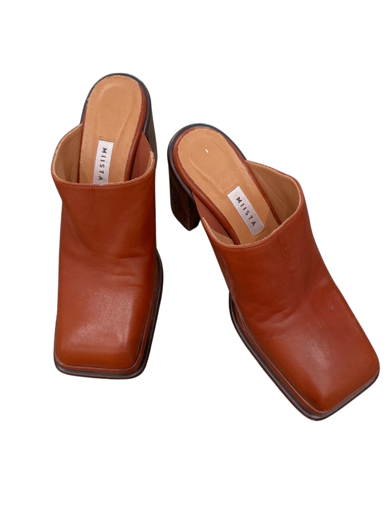 Square Toe Leather Mules Tobacco / Size 40