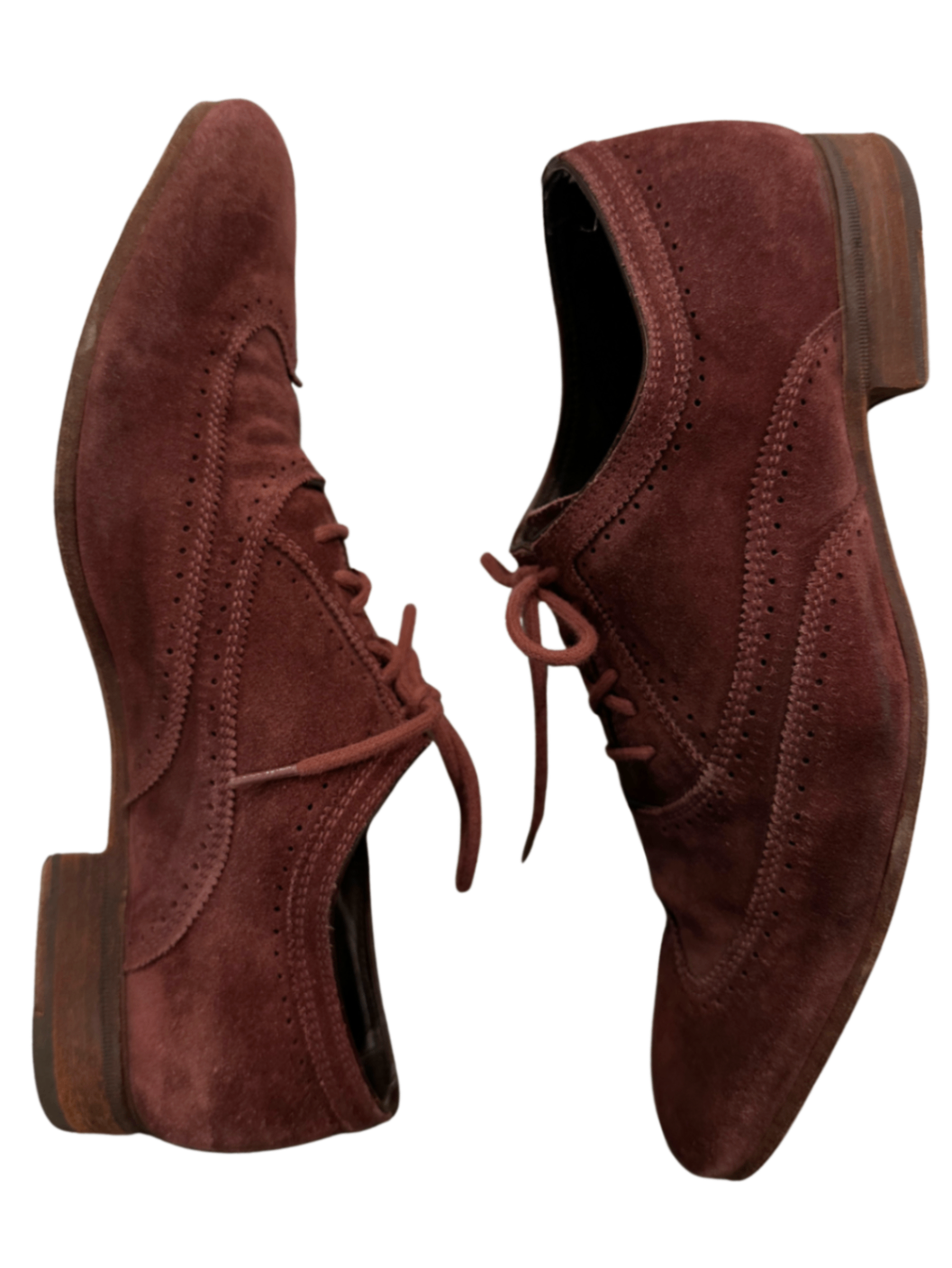 Wing Tip Suede Oxford Shoe Burgundy / Size 40