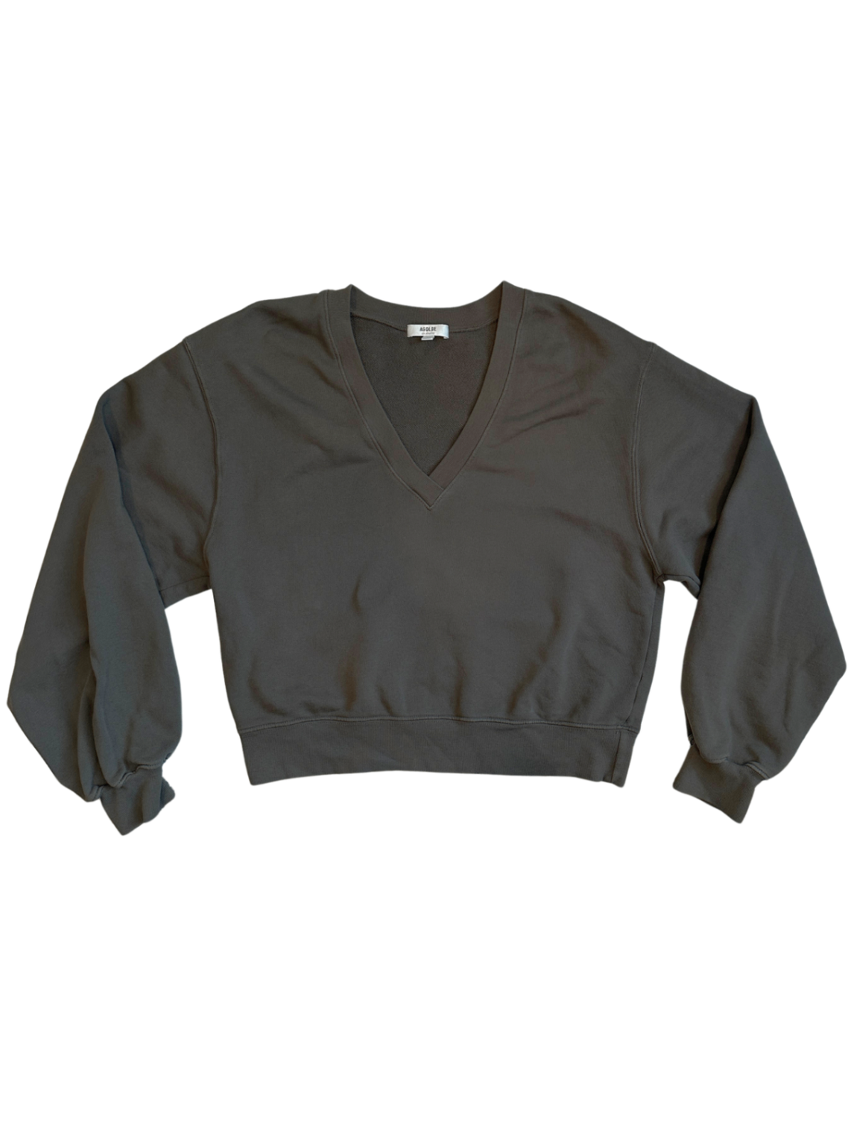 Low V-Neck Crop Sweater Khaki Green / Size S