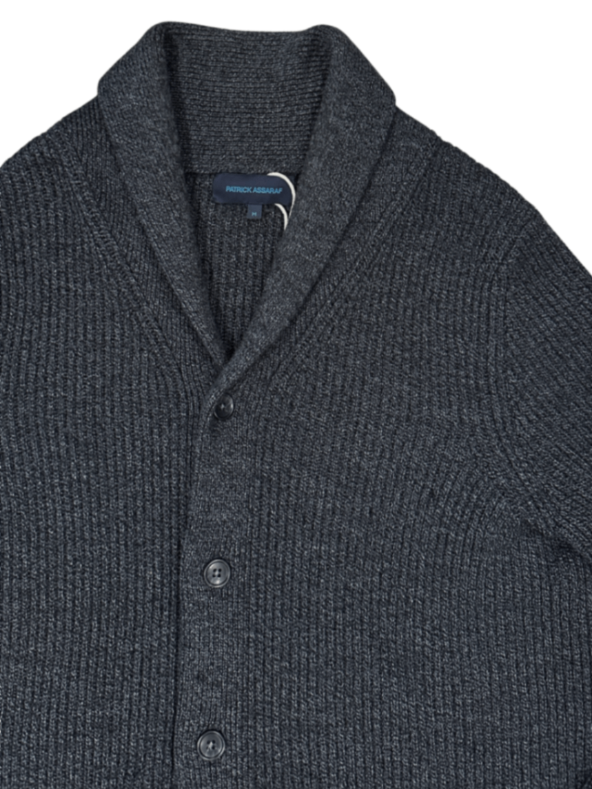 Merino Ribbed Shawl Collar Cardigan Charcoal / Size M