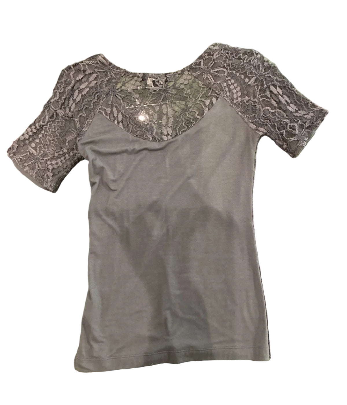 V-Neck Lace T-Shirt Grey / Size XS