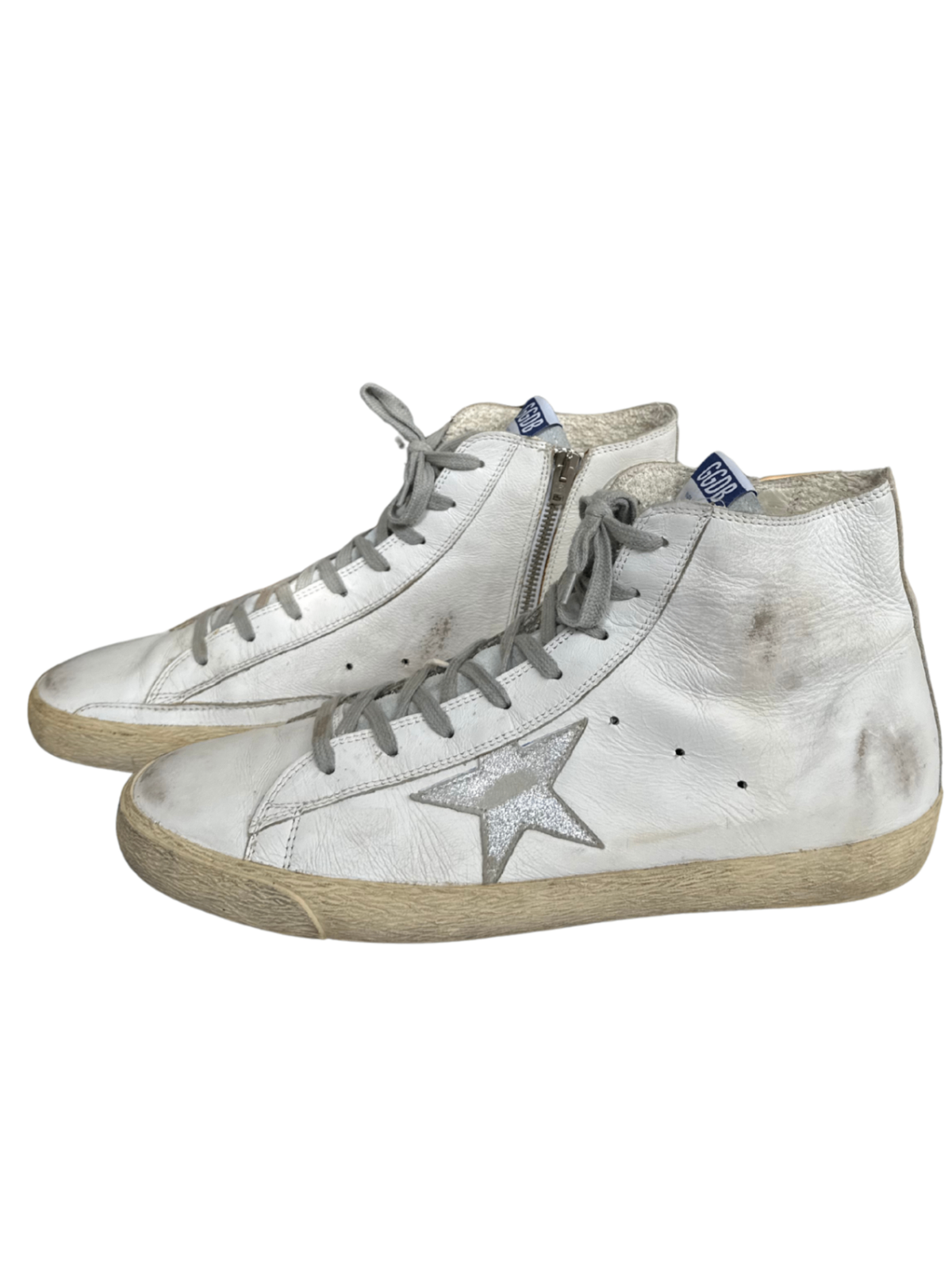 Hightop Sneakers White/Silver / Size 45